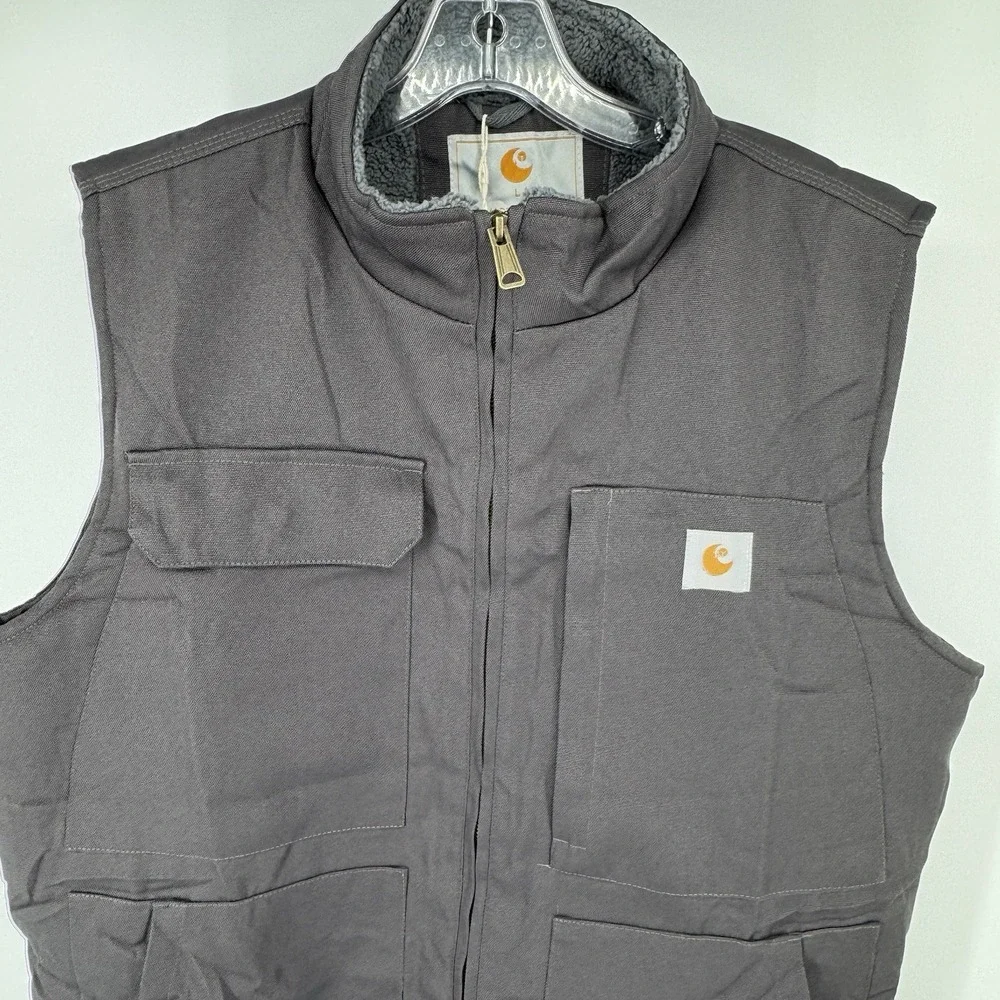 URBAN OUTDOOR Mens Large Gray Sherpa Lined Workwear Utility Vest Tactical Style